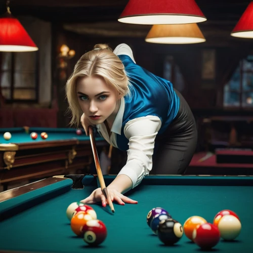 pool player,billiards,english billiards,billiard,pocket billiards,nine-ball,bar billiards,billiard ball,billiard table,billiard room,blackball (pool),straight pool,snooker,pool,carom billiards,eight-ball,pool ball,woman playing,retro woman,blonde woman,Illustration,Paper based,Paper Based 02