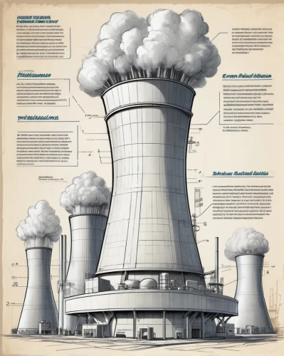 cooling towers,cloud towers,nuclear power plant,cooling tower,thermal power plant,nuclear power,nuclear reactor,smoke stacks,coal fired power plant,atomic age,combined heat and power plant,exhaust gases,mushroom cloud,geothermal energy,nuclear weapons,atomic bomb,industries,factory chimney,smokestack,power plant,Unique,Design,Infographics