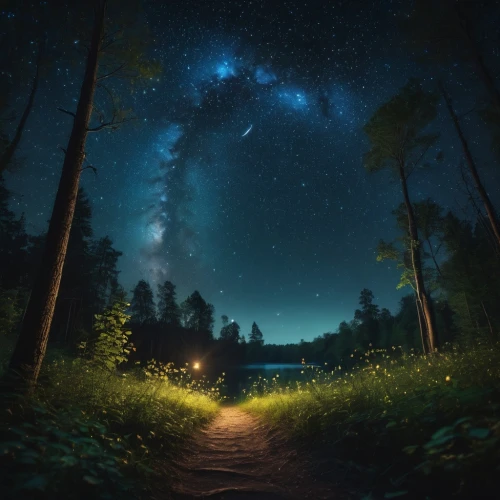 the milky way,milky way,the night sky,starry sky,the mystical path,night image,night sky,nightsky,milkyway,fairy galaxy,night stars,astronomy,starry night,fireflies,celestial phenomenon,forest of dreams,fantasy picture,the path,nightscape,night photography,Photography,General,Fantasy