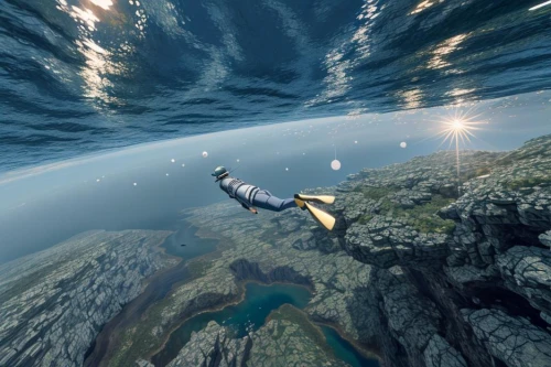 base jumping,ocean underwater,freediving,floating over lake,underwater diving,diving gondola,underground lake,diving,underwater landscape,sea cave,take-off of a cliff,adrift,submerged,trolltunga,leap of faith,dive,canyoning,descent,scuba diving,cliff jumping