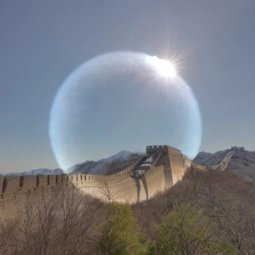lens reflection,360 ° panorama,lens flare,glass sphere,orb,crystal ball-photography,spherical image,3-fold sun,parabolic mirror,reverse sun,photo lens,stargate,360 °,glass ball,solar eclipse,heliosphere,sun reflection,frozen bubble,the third largest salt lake in the world,magnifying lens,Light and shadow,Landscape,Great Wall