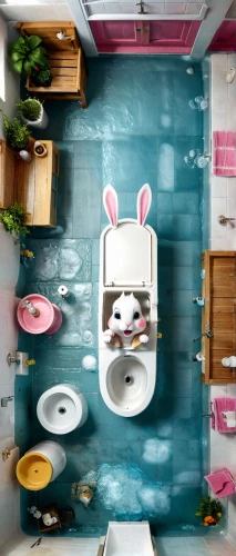 deco bunny,toilet,washroom,easter décor,restroom,toilet table,the little girl's room,bathroom,kids room,toilet seat,loo,outhouse,toilets,children's room,bathroom accessory,my neighbor totoro,aqua studio,bun cha,poo,japanese restaurant,Photography,General,Natural