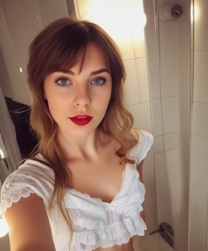 red lips,red lipstick,white dress,girl in white dress,white shirt,white bow,velvet elke,white and red,beautiful young woman,vintage angel,white skirt,pretty young woman,belarus byn,red bow,greta oto,daisy rose,premiere,rose white and red,retro woman,angel face,Photography,General,Realistic