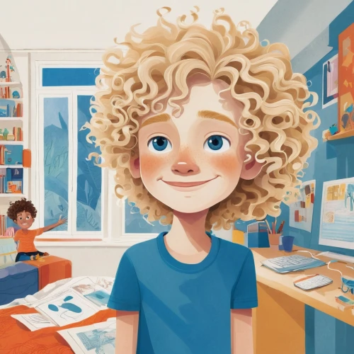 kids illustration,book illustration,illustrator,child portrait,curly hair,child with a book,curls,curly,boy's room picture,self-portrait,children's background,digital painting,artist portrait,kids room,blond girl,hedgehog child,shopkeeper,sci fiction illustration,bookworm,a collection of short stories for children,Illustration,Vector,Vector 08