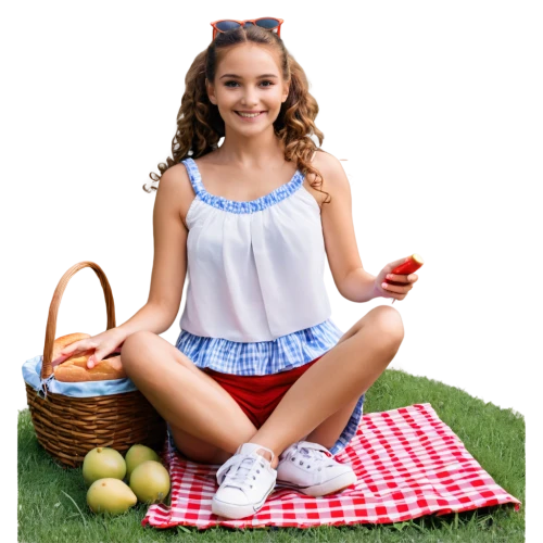 woman eating apple,girl with cereal bowl,picnic basket,girl sitting,relaxed young girl,girl picking apples,trampolining--equipment and supplies,picnic,summer foods,picnic table,girl with bread-and-butter,girl in t-shirt,girl in overalls,girl and boy outdoor,girl on a white background,summer clip art,red tablecloth,girl lying on the grass,fruit basket,gingham,Photography,General,Realistic