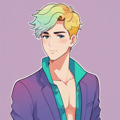 anime boy,candy boy,adonis,mullet,colorful doodle,surfer hair,stylish boy,vintage boy,crop,formal guy,zest,male elf,ganymede,trunks,lance,bust,tumblr icon,male character,groom,streaming,Illustration,Japanese style,Japanese Style 06