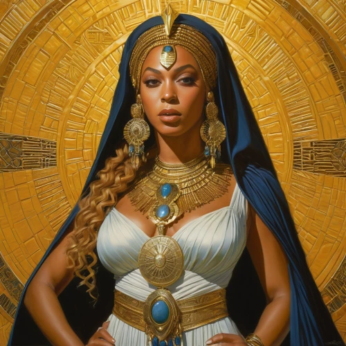 cleopatra,priestess,goddess of justice,pharaonic,zodiac sign libra,african american woman,sacred art,black woman,ancient egyptian girl,pharaoh,queen bee,queen,black women,the prophet mary,nile,mary-gold,golden crown,to our lady,ancient icon,ancient egyptian,Illustration,Realistic Fantasy,Realistic Fantasy 03