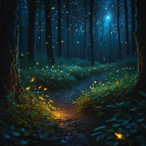 fireflies,fairy forest,forest path,enchanted forest,forest of dreams,glitter trail,fairytale forest,the mystical path,fairy galaxy,firefly,fantasy picture,forest floor,forest road,pathway,fairy world,elven forest,forest walk,forest glade,faery,the path,Photography,General,Fantasy