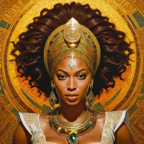 cleopatra,african american woman,african woman,black woman,nile,beautiful african american women,queen,afro-american,pharaonic,priestess,afroamerican,goddess of justice,black women,queen crown,golden crown,sacred art,queen bee,african culture,queen s,afro american,Illustration,Realistic Fantasy,Realistic Fantasy 03