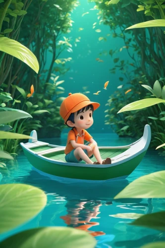 raft,kayaker,canoeing,fishing float,paddler,canoe,little boat,lilo,raft guide,paper boat,jungle,kayak,underwater background,boat landscape,forest fish,perched on a log,paddling,canoes,kayaking,rowboat,Unique,3D,3D Character
