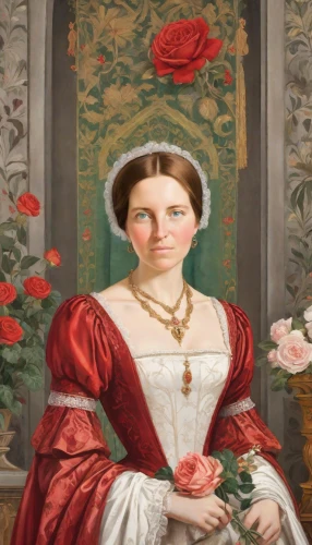 portrait of a woman,portrait of a girl,woman holding pie,victorian lady,lady banks' rose ,lady banks' rose,jane austen,queen anne,vintage female portrait,historic rose,bibernell rose,rosa,way of the roses,millicent fawcett,elizabeth nesbit,marguerite,portrait of christi,portrait background,burgos-rosa de lima,girl in a historic way,Digital Art,Classicism