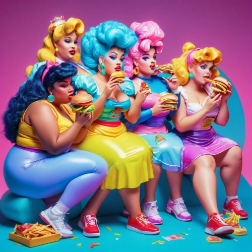 pin-up girls,neon candy corns,pinkladies,retro women,retro pin up girls,banana family,girl group,pin up girls,princesses,nanas,last supper,plus-size,sugar candy,girl scouts of the usa,curlers,social,candy crush,diet icon,pan dulce,marzipan figures,Conceptual Art,Sci-Fi,Sci-Fi 28