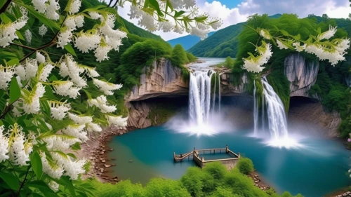 plitvice,waterfalls,flower water,green waterfall,lilly of the valley,splendor of flowers,background view nature,beautiful landscape,water fall,nature landscape,landscape background,landscapes beautiful,natural scenery,lilies of the valley,mountain spring,waterfall,bridal veil fall,the natural scenery,landscape nature,beautiful japan,Photography,General,Realistic