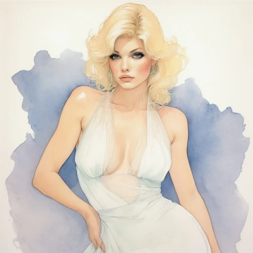 marylyn monroe - female,fashion illustration,mamie van doren,ann margarett-hollywood,blonde woman,white lady,marylin monroe,watercolor pin up,gena rolands-hollywood,femme fatale,marilyn,farrah fawcett,vintage angel,aphrodite,madonna,annemone,cd cover,merilyn monroe,bouffant,the blonde in the river,Illustration,Paper based,Paper Based 19