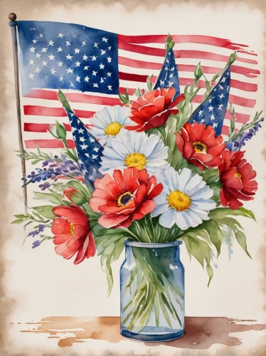 flag day (usa),flowers png,memorial day,u s,patriotic,american flag,us flag,floral greeting card,flower painting,usa,america,america flag,patriotism,united states of america,red white blue,united state,flower arrangement lying,red white,flag of the united states,flowers in basket,Illustration,Paper based,Paper Based 25