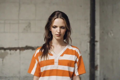 isolated t-shirt,girl in t-shirt,menswear for women,long-sleeved t-shirt,women's clothing,women clothes,orange,tshirt,prisoner,horizontal stripes,women fashion,photo session in torn clothes,the girl in nightie,liberty cotton,one-piece garment,murcott orange,orange color,female model,tee,tisci,Photography,Natural