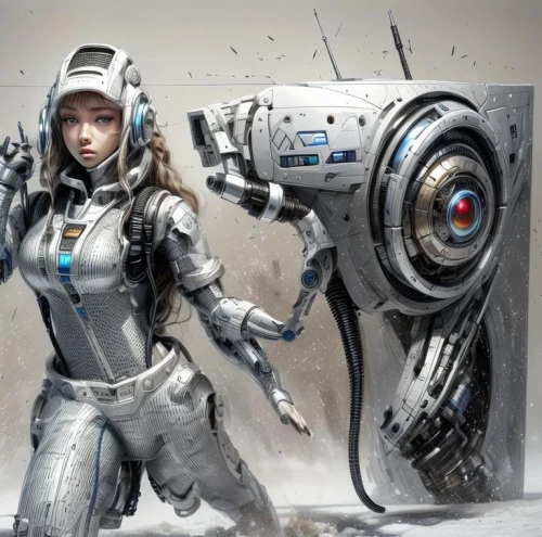 cyborg,cybernetics,sci fiction illustration,robot combat,nova,girl with gun,io,biomechanical,sci fi,mecha,tau,bot,ai,war machine,cg artwork,military robot,mech,woman holding gun,silver,combat medic