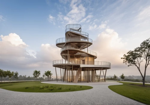 observation tower,lookout tower,the observation deck,observation deck,fire tower,play tower,lifeguard tower,animal tower,bird tower,control tower,steel tower,spiral staircase,tree house hotel,archidaily,tree house,winding staircase,stilt house,water tower,sky apartment,residential tower,Photography,General,Realistic