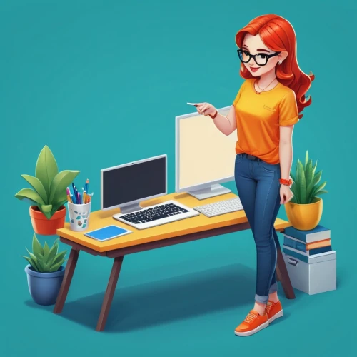 girl at the computer,women in technology,vector illustration,background vector,blur office background,digital marketing,vector graphics,community manager,fashion vector,flat blogger icon,illustrator,3d model,social media manager,web designer,vector graphic,work at home,online business,office worker,flat design,office icons,Unique,3D,Isometric