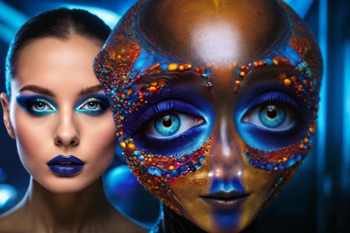 fractalius,neon body painting,multicolor faces,cosmetics,cirque du soleil,neon makeup,masks,digiart,masquerade,bodypainting,photoshop manipulation,ojos azules,photomanipulation,african masks,women's eyes,image manipulation,makeup artist,psychedelic art,eyes makeup,cyberspace
