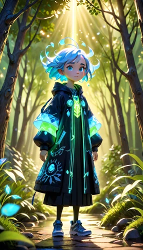 forest background,marie leaf,fairy peacock,forest clover,fae,cg artwork,luminous,fairy forest,glowworm,in the forest,green forest,fireflies,anime japanese clothing,green aurora,forest,girl with tree,forest of dreams,druid,killua hunter x,mystical portrait of a girl,Anime,Anime,Cartoon