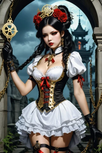 steampunk,gothic fashion,gothic woman,queen of hearts,gothic portrait,victorian lady,steampunk gears,gothic style,victorian style,maid,celtic queen,the sea maid,female doll,gothic,catrina,gothic dress,fantasy picture,vampire lady,fantasy girl,fairy tale character,Illustration,Realistic Fantasy,Realistic Fantasy 10