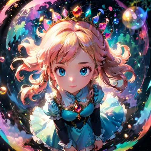 fairy galaxy,magical,violet evergarden,rainbow and stars,bubble,colorful heart,colorful stars,wonderland,alice,aurora,star balloons,luminous,lensball,stechnelke,starry,prism ball,fantasia,cg artwork,fantasy portrait,star garland,Anime,Anime,Cartoon