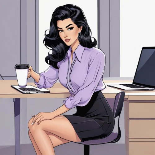 secretary,office worker,business woman,businesswoman,bussiness woman,business women,business girl,women in technology,receptionist,girl at the computer,work from home,office line art,night administrator,woman sitting,place of work women,businesswomen,administrator,secretary desk,woman drinking coffee,retro 1950's clip art,Illustration,Japanese style,Japanese Style 07