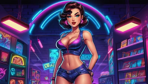 retro girl,retro woman,barmaid,pin-up girl,game illustration,pinball,cartoon video game background,retro pin up girl,waitress,pin up girl,retro women,retro background,neo-burlesque,shopkeeper,bartender,neon coffee,neon light,pin ups,retro diner,sega genesis,Illustration,American Style,American Style 13