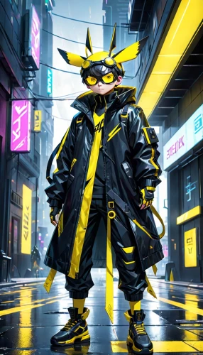 cyberpunk,electro,kryptarum-the bumble bee,yellow jacket,wu,jackal,samurai,rain suit,abra,yellow and black,cyber,black yellow,raincoat,hk,bee,loukaniko,taco mouse,stud yellow,petrol-bowser,bumblebee,Anime,Anime,General