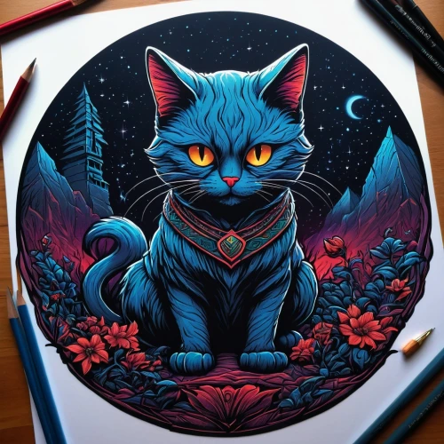 cat on a blue background,drawing cat,cat with blue eyes,blue eyes cat,cat vector,cartoon cat,indigo,blue painting,cat,chartreux,cat drawings,cat portrait,luna,russian blue cat,capricorn kitz,gray kitty,doodle cat,watercolor cat,feline,vector illustration,Illustration,Realistic Fantasy,Realistic Fantasy 25