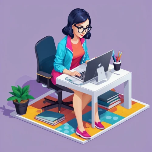 girl at the computer,women in technology,vector illustration,flat blogger icon,illustrator,office icons,office worker,freelance,freelancer,blur office background,woman sitting,fashion vector,work at home,work from home,dribbble,working space,dribbble icon,secretary,flat design,neon human resources,Unique,3D,Isometric