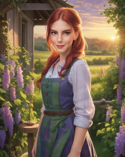 farm girl,country dress,girl in the garden,virginia sweetspire,milkmaid,girl in flowers,girl in the kitchen,marguerite,vanessa (butterfly),springtime background,girl picking flowers,spring background,holding flowers,beautiful girl with flowers,farm background,fantasy portrait,girl in overalls,princess anna,fae,nora,Photography,Realistic
