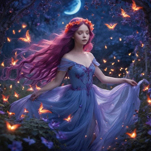 fae,fantasy picture,faerie,rosa 'the fairy,faery,fairy queen,fantasia,la violetta,rapunzel,fantasy woman,rosa ' the fairy,the enchantress,fairy tale character,fantasy art,ariel,fantasy portrait,cinderella,mystical portrait of a girl,celtic woman,lilac blossom,Illustration,Realistic Fantasy,Realistic Fantasy 02