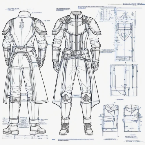 costume design,knight armor,concept art,wireframe graphics,blueprints,wireframe,dry suit,concepts,heavy armour,martial arts uniform,protective clothing,protective suit,blueprint,breastplate,technical drawing,sheet drawing,armor,armour,fashion design,designing,Unique,Design,Blueprint