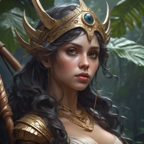 fantasy portrait,fantasy woman,fantasy art,the enchantress,cleopatra,female warrior,dark elf,jaya,priestess,sorceress,heroic fantasy,fantasy picture,fantasy warrior,artemisia,warrior woman,wood elf,gold crown,golden crown,mara,medusa,Conceptual Art,Fantasy,Fantasy 01