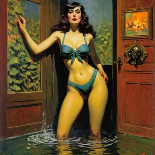 pin-up girl,dita,pinup girl,retro pin up girl,pin ups,the girl in the bathtub,water nymph,pin up girl,retro woman,vintage art,pin-up model,pin-up,retro women,the blonde in the river,dita von teese,retro pin up girls,pin up,siren,pin-up girls,tura satana,Art,Artistic Painting,Artistic Painting 04