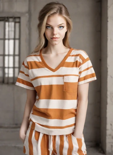 horizontal stripes,striped background,stripes,girl in t-shirt,orange,striped,isolated t-shirt,liberty cotton,women's clothing,orange color,long-sleeved t-shirt,pin stripe,tshirt,stripe,women clothes,one-piece garment,prisoner,in a shirt,menswear for women,bright orange,Photography,Natural