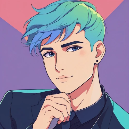 anime boy,candy boy,pompadour,tumblr icon,blue hair,cyan,colorful doodle,blue mint,portrait background,formal guy,crop,business card,color background,stylish boy,groom,valentin,saturated colors,twitter icon,husband,edit icon,Illustration,Japanese style,Japanese Style 06