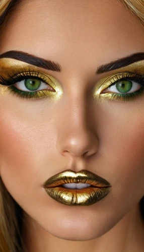 gold paint stroke,realdoll,gold lacquer,doll's facial features,gold glitter,cosmetic,gold color,natural cosmetic,painted lady,eyes makeup,cosmetic brush,beauty face skin,gold foil laurel,women's cosmetics,yellow-gold,gold contacts,american painted lady,gold paint strokes,gold foil mermaid,airbrushed,Illustration,American Style,American Style 08