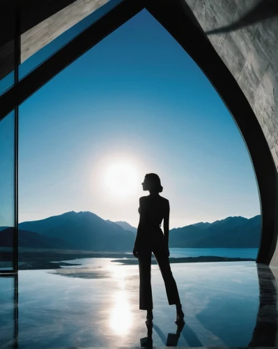 woman silhouette,mirror house,ice hotel,window to the world,yoga silhouette,women silhouettes,stargate,exterior mirror,parabolic mirror,travel woman,the window,glass window,window film,three centered arch,semi circle arch,convex,arch,salt flat,window released,woman walking,Illustration,Black and White,Black and White 33