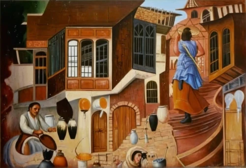 the annunciation,angel playing the harp,medieval market,harp player,saint mark,medieval street,woman playing,bellini,meticulous painting,woman playing violin,woman at the well,botticelli,nativity,murano,church painting,italian painter,renaissance,the carnival of venice,modena,medieval architecture,Art,Classical Oil Painting,Classical Oil Painting 37