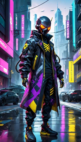 cyberpunk,cyber,futuristic,80's design,kryptarum-the bumble bee,scifi,sci fiction illustration,enforcer,dystopia,patrols,electro,cg artwork,80s,color rat,concept art,rain suit,pedestrian,dystopian,sci - fi,sci-fi,Anime,Anime,General