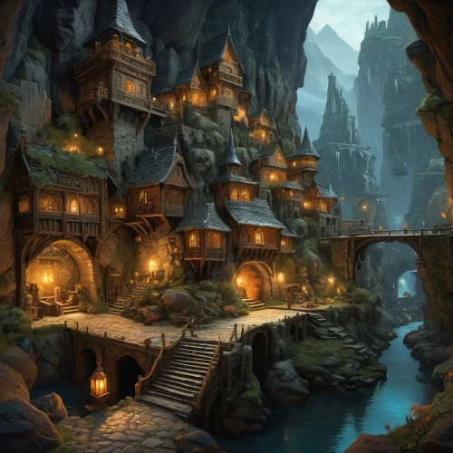 mountain settlement,fantasy landscape,alpine village,mountain village,aurora village,fairy village,medieval town,knight village,escher village,ancient city,fantasy picture,fantasy art,fantasy city,fishing village,popeye village,northrend,cave on the water,hanging houses,druid grove,spa town,Art,Artistic Painting,Artistic Painting 32