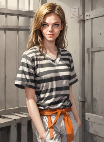 prisoner,detention,chainlink,prison,digital painting,striped background,portrait background,tied up,handcuffed,horizontal stripes,david bates,olallieberry,burglary,liberty cotton,world digital painting,criminal,theft,stripes,piper,tee,Digital Art,Comic