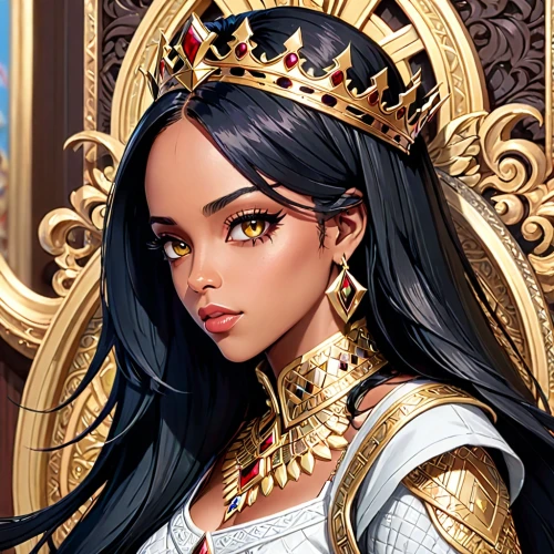cleopatra,gold crown,queen s,queen crown,queen,golden crown,fantasy portrait,victoria,crowned,tiara,sultana,gold jewelry,royalty,jaya,arabian,portrait background,mary-gold,royal,oriental princess,game illustration,Anime,Anime,General