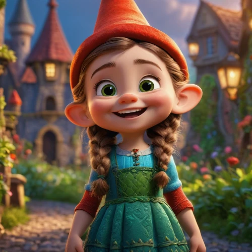 agnes,elf,cute cartoon character,rapunzel,princess sofia,fairy tale character,disney character,gnome,tiana,merida,princess anna,baby elf,clove garden,scandia gnome,scandia gnomes,a girl in a dress,clove-clove,clove,a girl's smile,gnomes,Photography,General,Fantasy