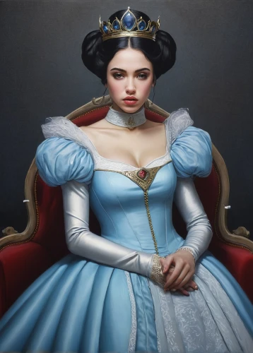 cinderella,queen of hearts,queen anne,cepora judith,victorian lady,fantasy portrait,girl in a historic way,portrait of a girl,portrait of a woman,la violetta,gothic portrait,mazarine blue,monarchy,jane austen,queen s,meticulous painting,lady of the night,oil painting on canvas,woman sitting,victoria,Illustration,Realistic Fantasy,Realistic Fantasy 07