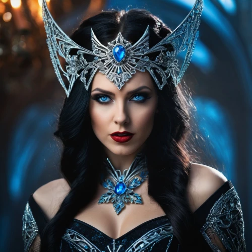 queen of the night,blue enchantress,celtic queen,ice queen,the snow queen,the enchantress,fantasy woman,sorceress,headpiece,diadem,fairy queen,queen crown,gothic woman,miss circassian,dark elf,gothic fashion,imperial crown,elven,vampire woman,priestess,Photography,General,Fantasy