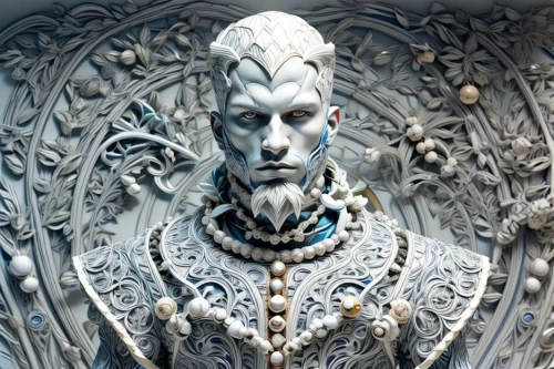 silver octopus,father frost,elven,sea god,god of the sea,eternal snow,silver lacquer,poseidon god face,male elf,allies sculpture,the snow queen,dark elf,queen cage,wood carving,fantasy art,carved wood,fractalius,png sculpture,garuda,sculptor ed elliott